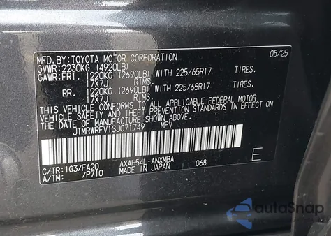 2025 Toyota Rav4 Hybrid Xle from USA, damaged, VIN JTMRWRFV1SJ071749